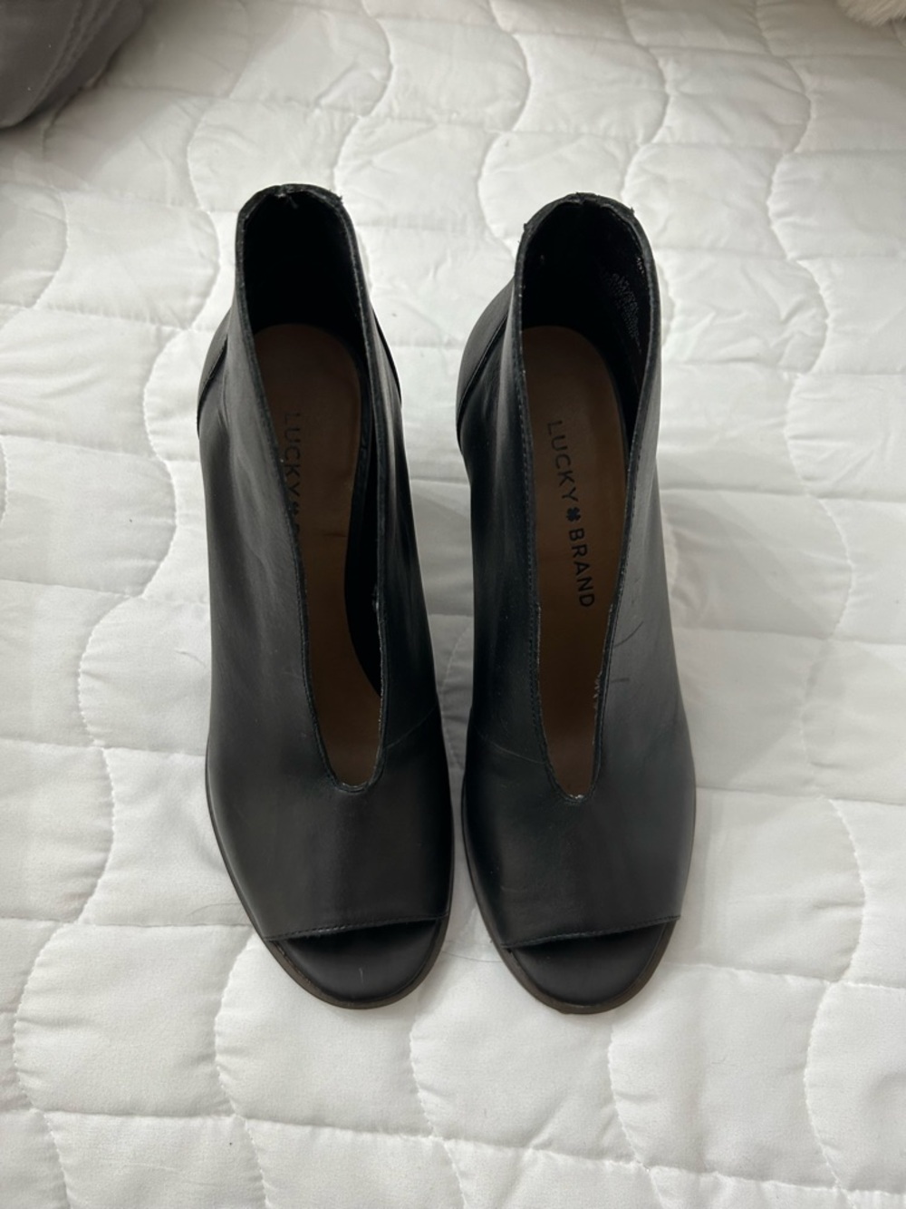 Lucky Brand Black Leather Peep Toe Ankle Booties